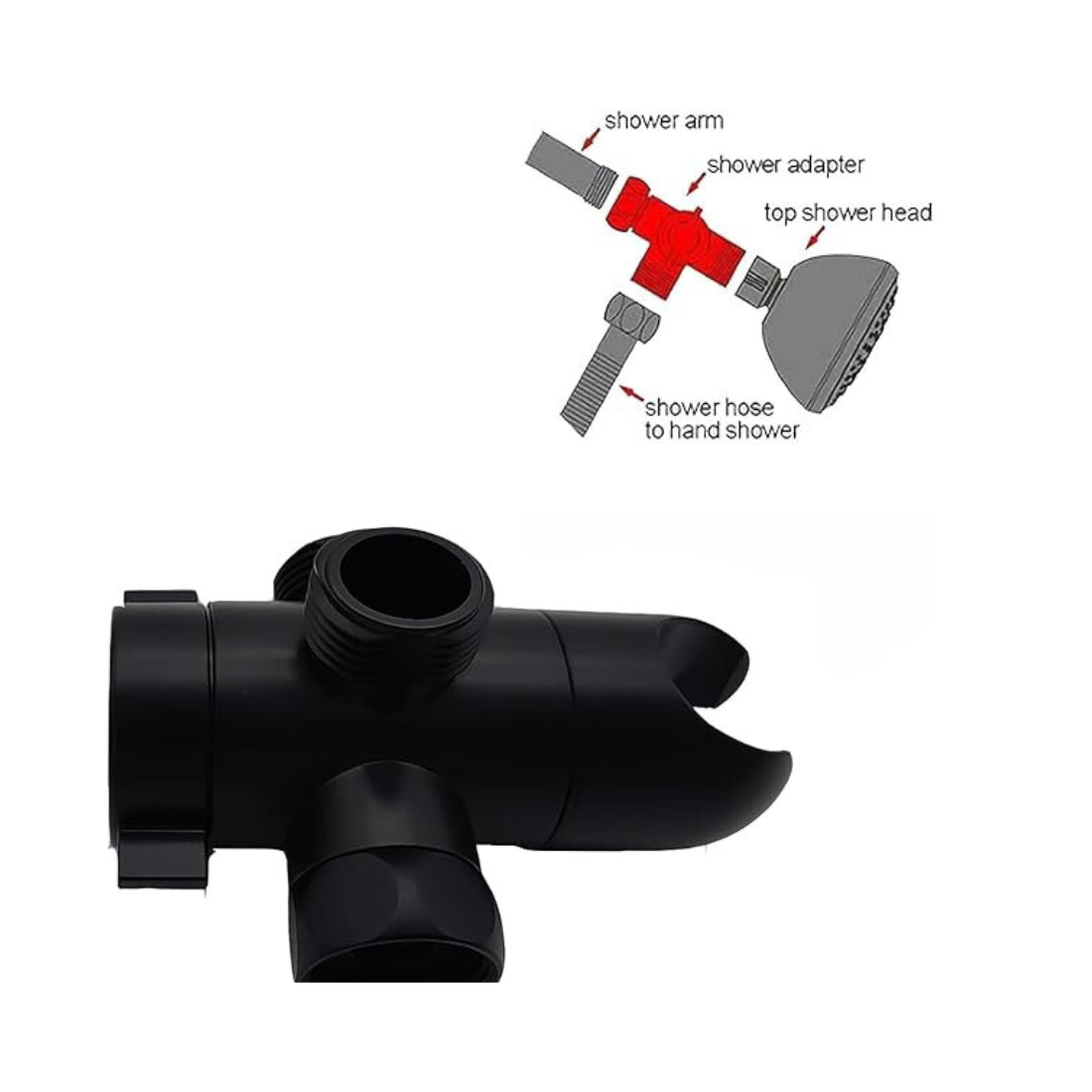 Desviador de chuveiro de 3 vias - preto