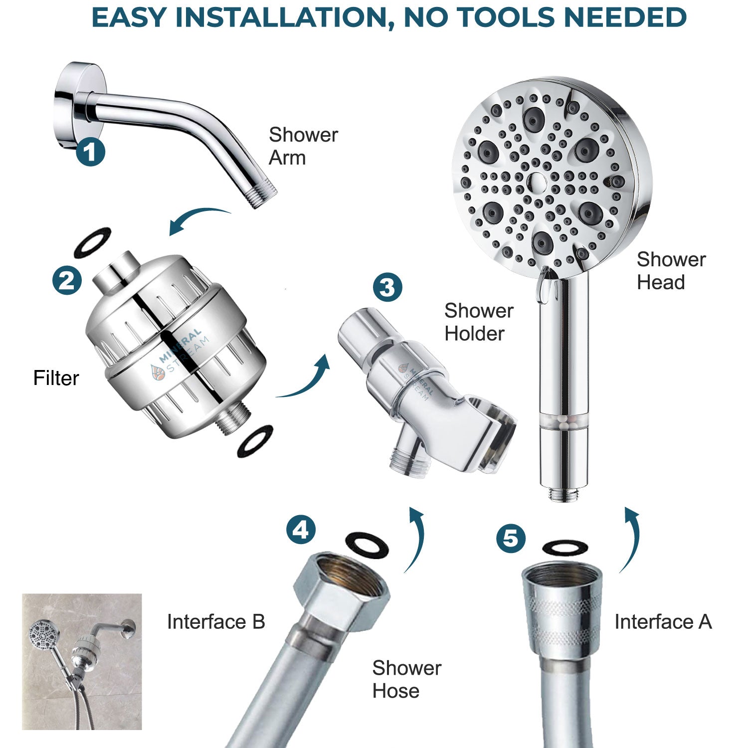 Kit Chuveiro Luxe 9 Modos Completo