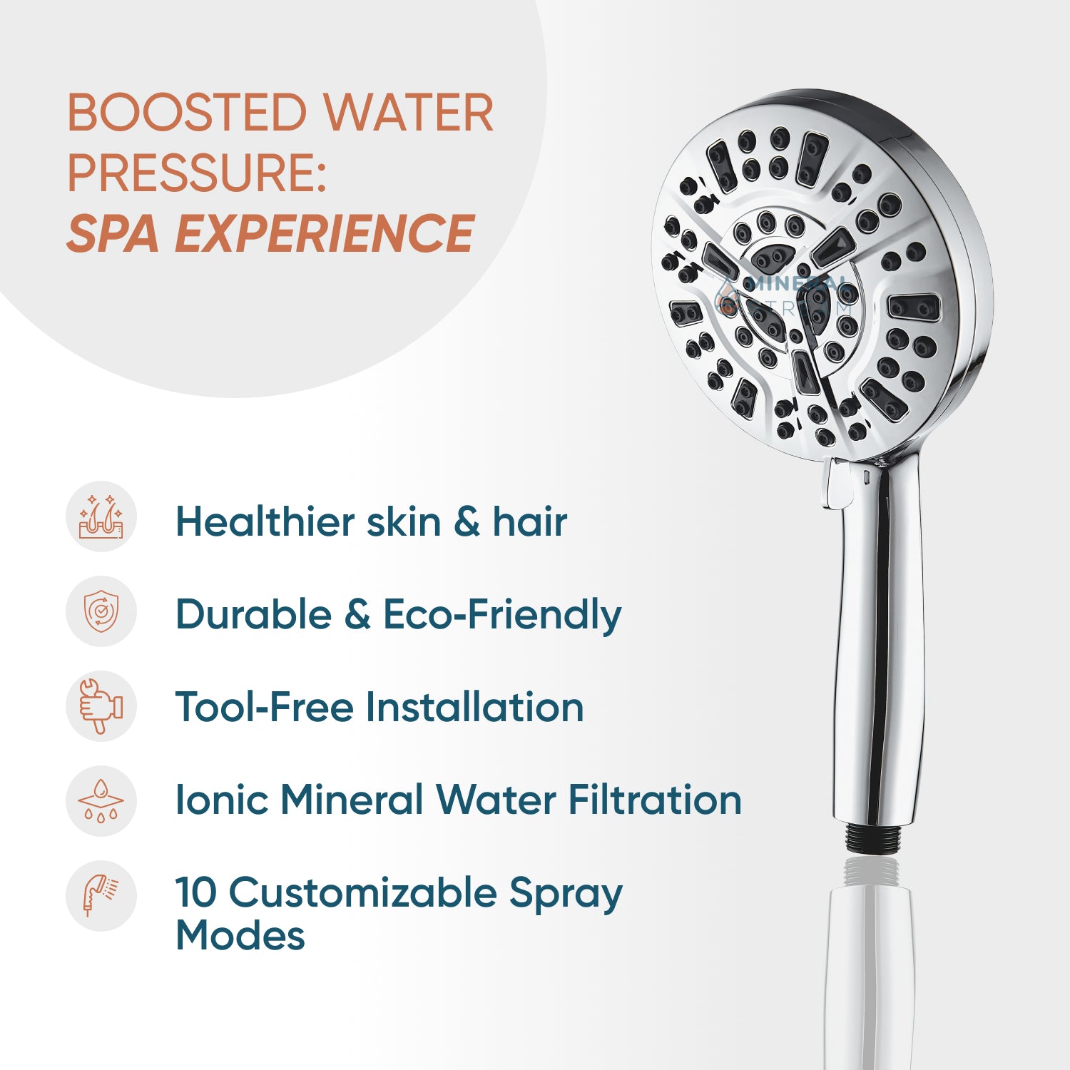 Chuveiro de Alta Pressão MineralStream Luxe com 10 Modos (Filtrado)