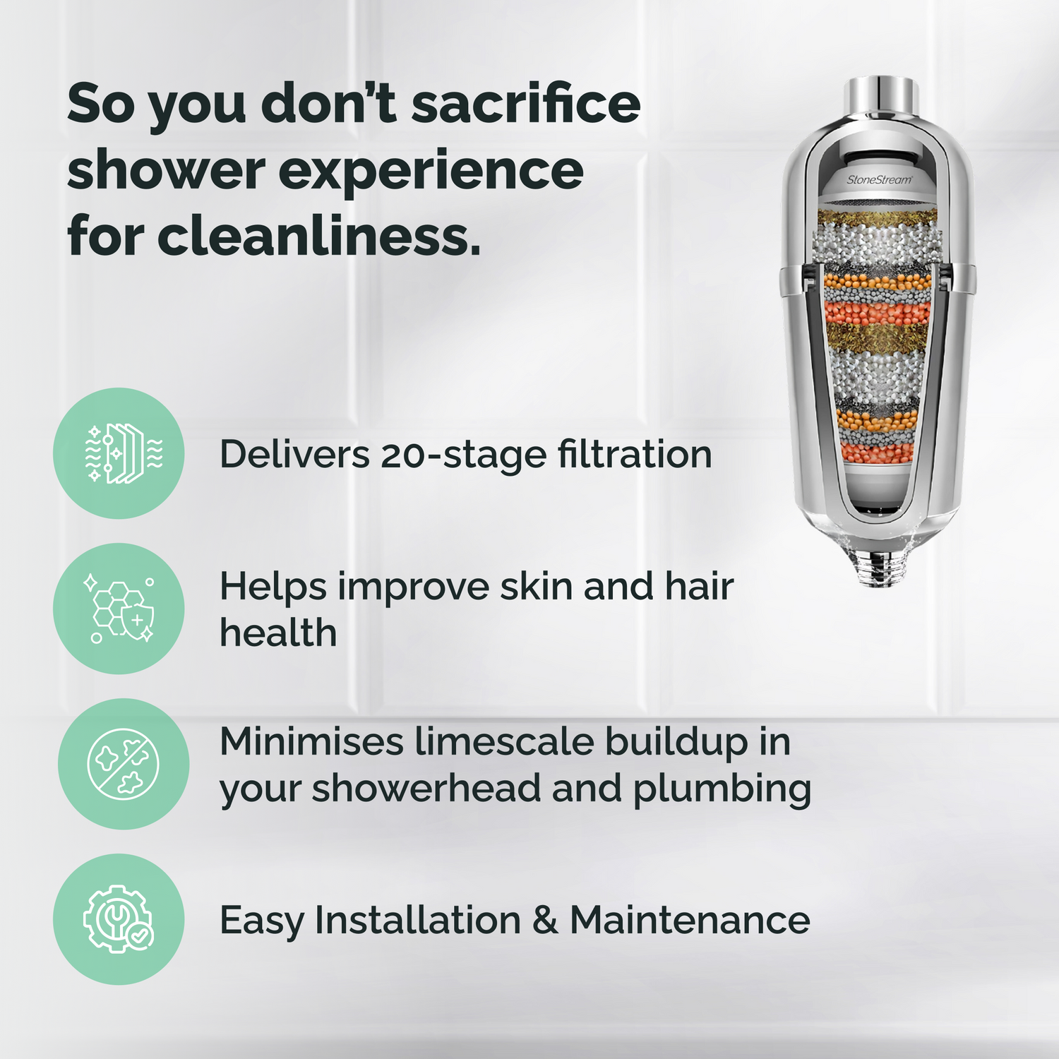 Filtro de chuveiro avançado para água dura